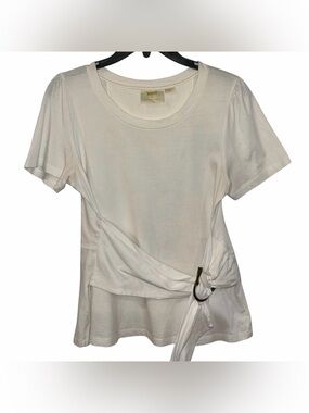 Maeve by Anthropologie White Short Sleeve Top with Side Ring Tie Size Small